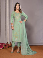 Amazing Green Color Cotton Fabric Designer Suit