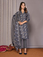 Amazing Navy Blue Color Cotton Fabric Designer Suit