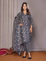 Amazing Navy Blue Color Cotton Fabric Designer Suit