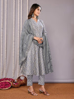 Amazing Grey Color Cotton Fabric Designer Suit