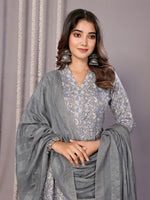 Amazing Grey Color Cotton Fabric Designer Suit