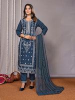 Amazing Teal  Color Cotton Fabric Designer Suit