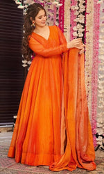 Striking Orange Color Chinon Fabric Gown with Dupatta