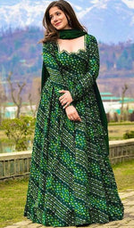 Striking Green Color Rayon Fabric Gown