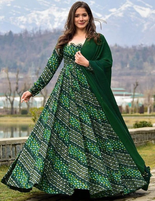 Striking Green Color Rayon Fabric Gown