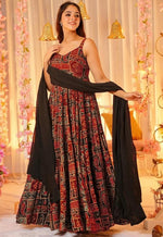 Striking Multi Color Rayon Fabric Gown with Dupatta