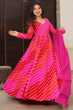 Striking Pink Color Rayon Fabric Gown with Dupatta