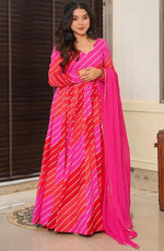 Striking Pink Color Rayon Fabric Gown with Dupatta