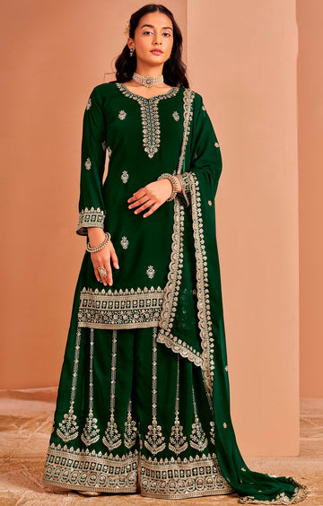 Angelic Green Color Georgette Fabric Plazzo Suit