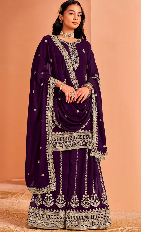 Angelic Purple Color Georgette Fabric Plazzo Suit