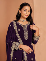 Angelic Purple Color Georgette Fabric Plazzo Suit