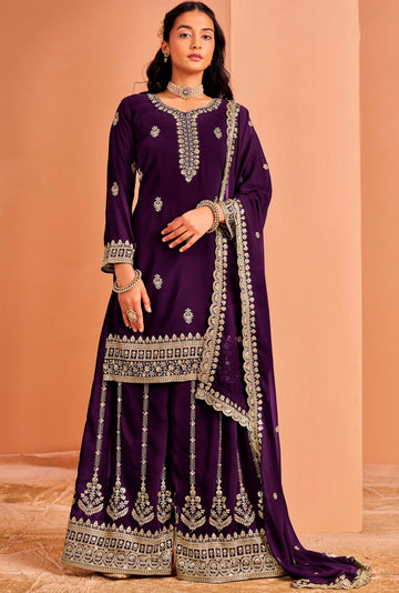 Angelic Purple Color Georgette Fabric Plazzo Suit