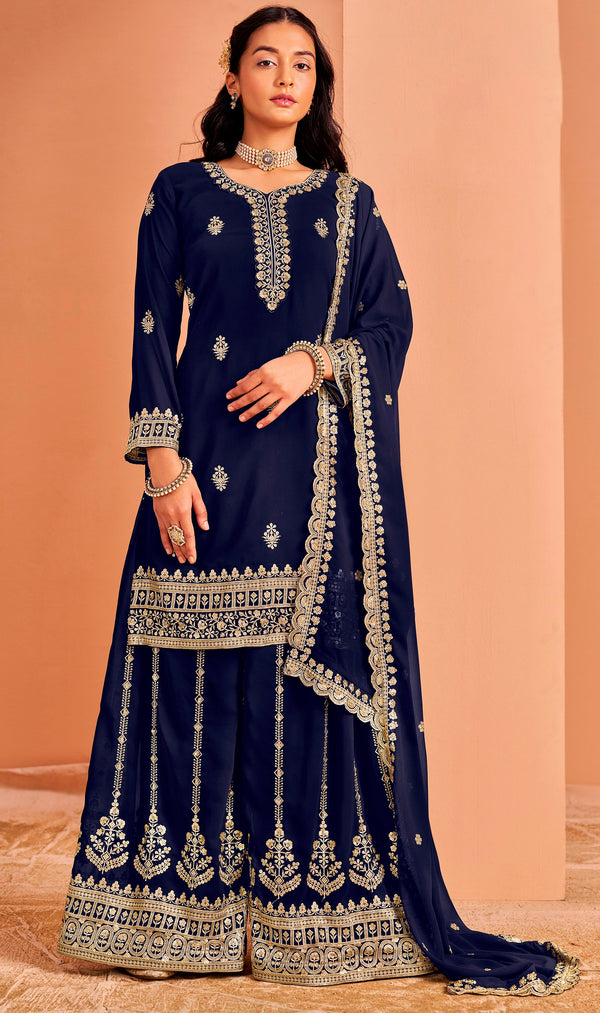 Angelic Blue Color Georgette Fabric Plazzo Suit