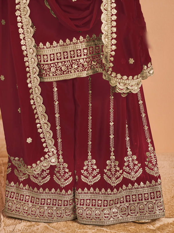 Angelic Maroon Color Georgette Fabric Plazzo Suit