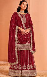 Angelic Maroon Color Georgette Fabric Plazzo Suit