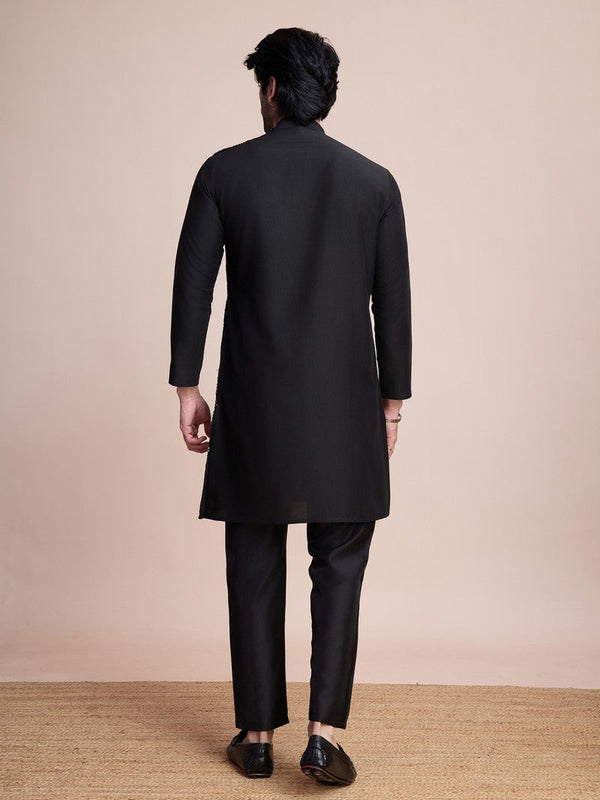 Beauteous Black Color Silk Fabric Mens Kurta