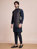 Beauteous Teal Color Silk Fabric Mens Kurta