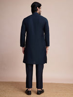 Beauteous Teal Color Silk Fabric Mens Kurta