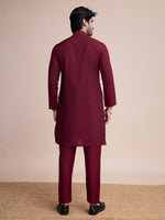 Beauteous Maroon Color Silk Fabric Mens Kurta