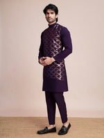 Beauteous Voilet Color Silk Fabric Mens Kurta