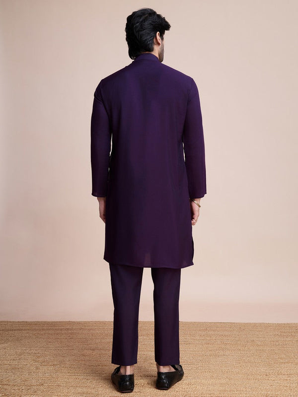 Beauteous Voilet Color Silk Fabric Mens Kurta