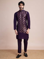 Beauteous Voilet Color Silk Fabric Mens Kurta