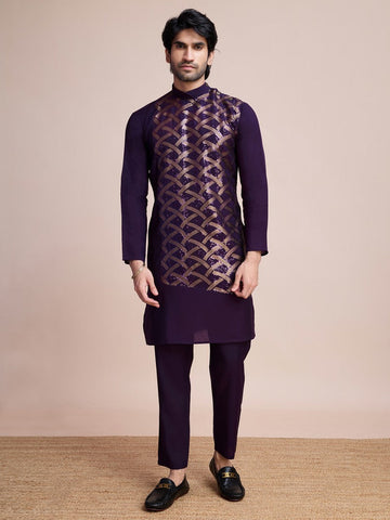 Beauteous Voilet Color Silk Fabric Mens Kurta