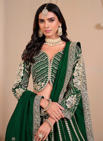 Dazzling Green Color Shimmer Fabric Party Wear Lehenga