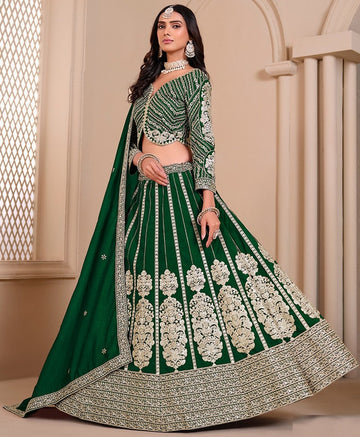 Dazzling Green Color Shimmer Fabric Party Wear Lehenga