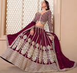 Dazzling Wine Color Shimmer Fabric Party Wear Lehenga