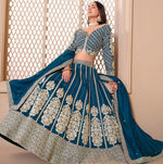 Dazzling Teal Color Shimmer Fabric Party Wear Lehenga