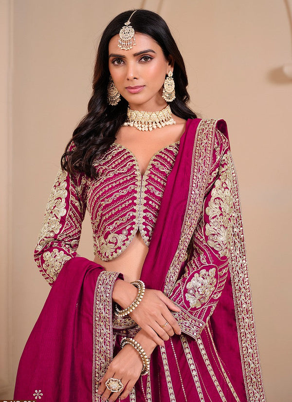 Dazzling Pink Color Shimmer Fabric Party Wear Lehenga