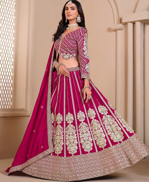 Dazzling Pink Color Shimmer Fabric Party Wear Lehenga