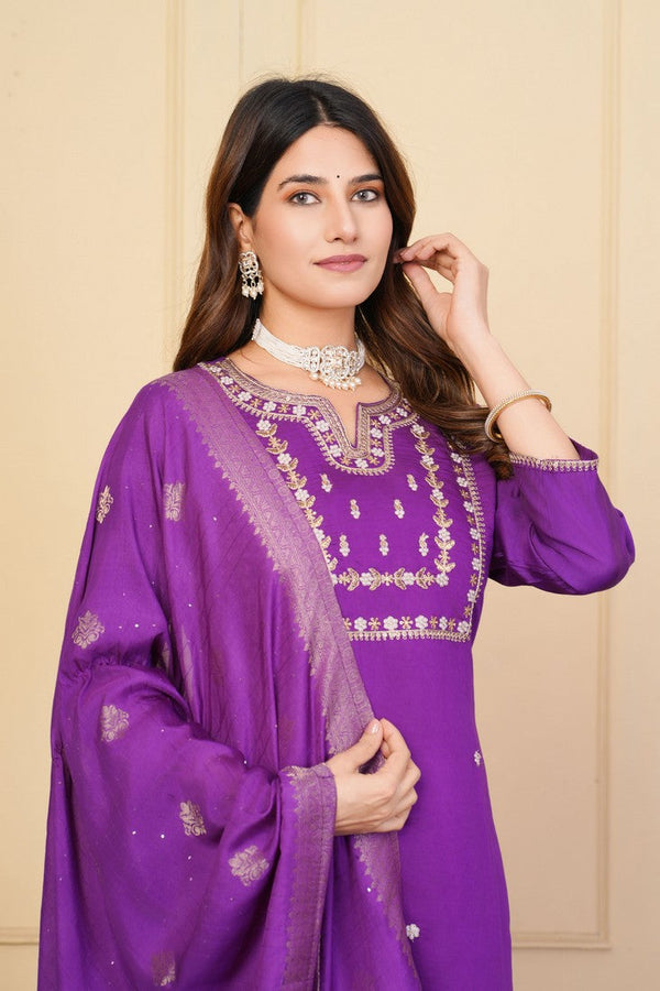 Divine Purple Color Viscose Fabric Designer Suit