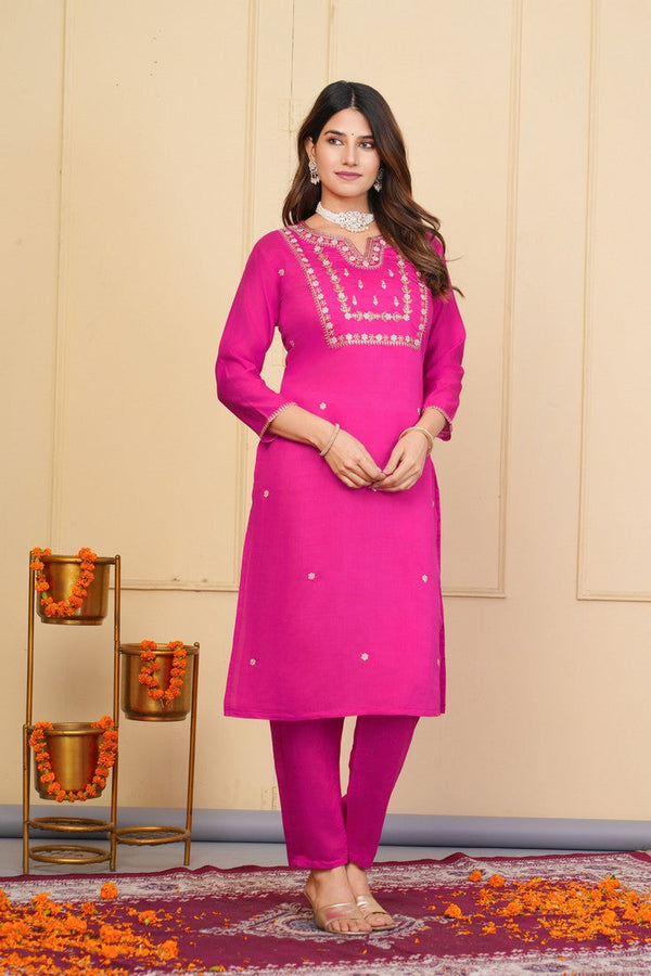 Divine Pink Color Viscose Fabric Designer Suit