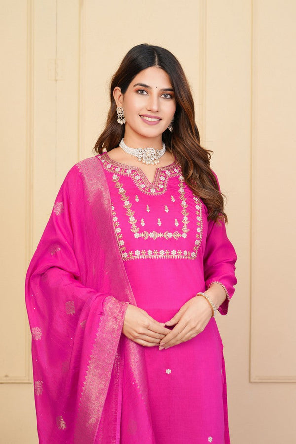 Divine Pink Color Viscose Fabric Designer Suit