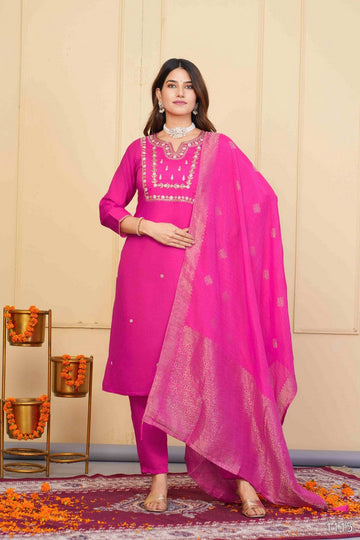 Divine Pink Color Viscose Fabric Designer Suit