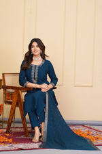 Divine Teal Color Viscose Fabric Designer Suit