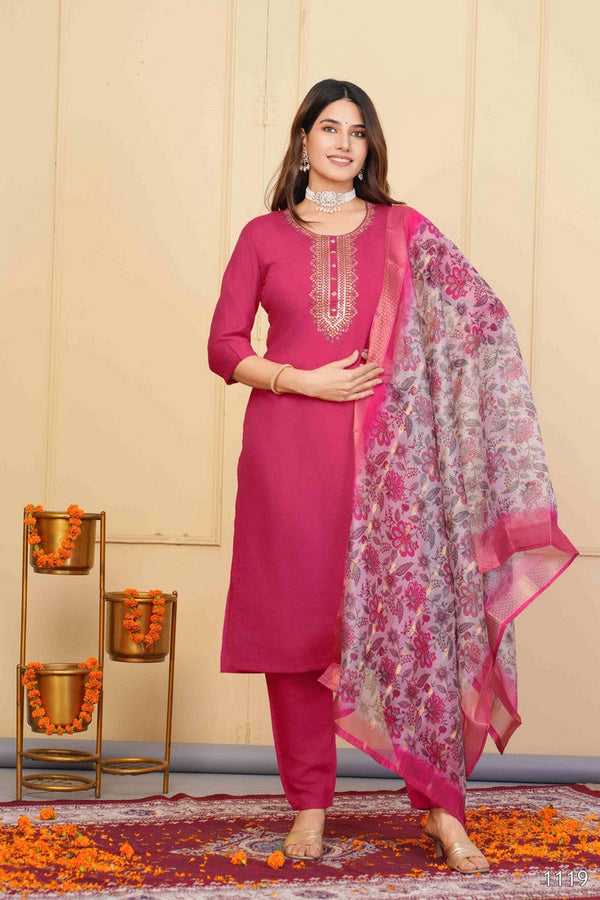 Divine Coral Color Viscose Fabric Designer Suit