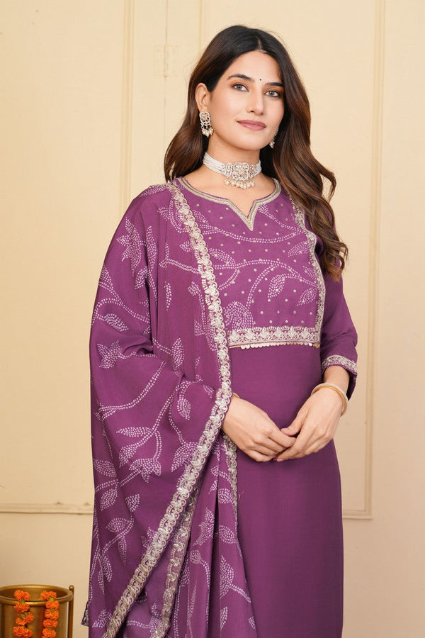 Divine Purple Color Viscose Fabric Designer Suit