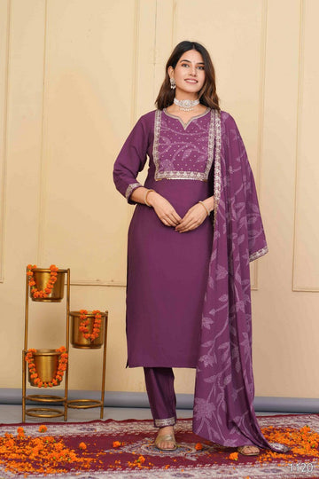 Divine Purple Color Viscose Fabric Designer Suit