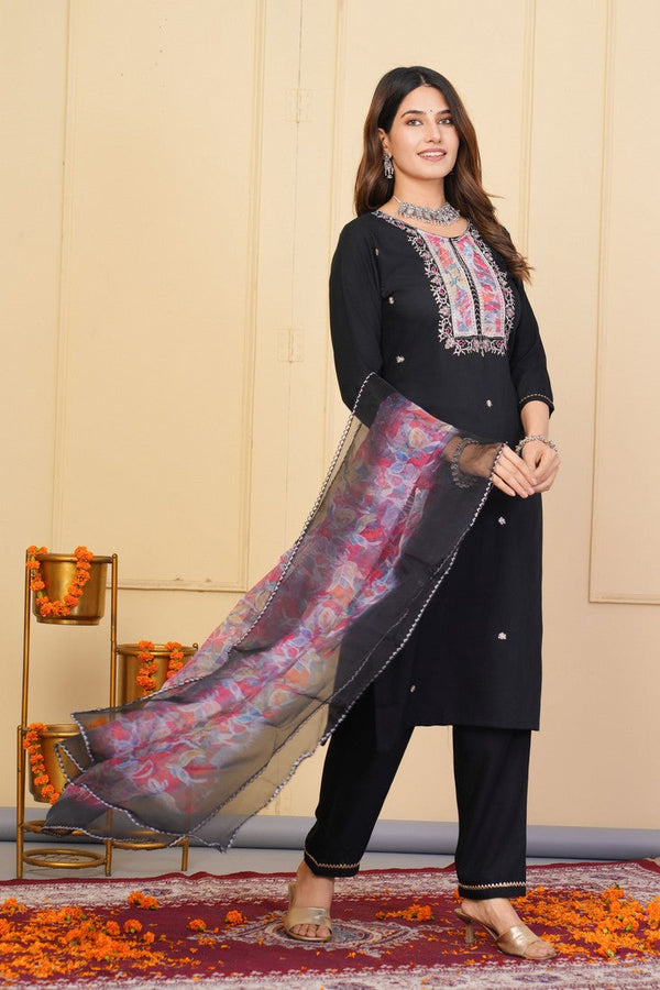 Divine Black Color Viscose Fabric Designer Suit