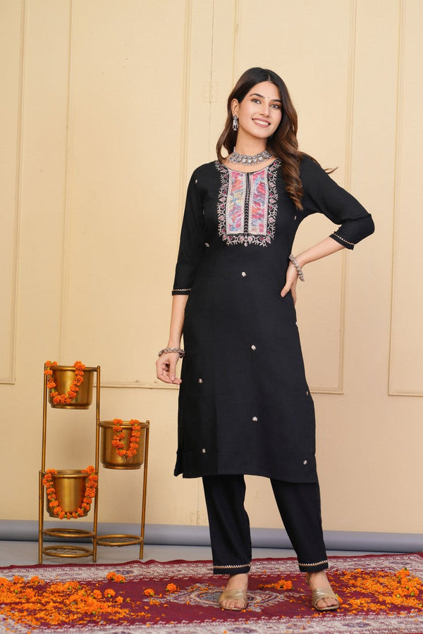 Divine Black Color Viscose Fabric Designer Suit