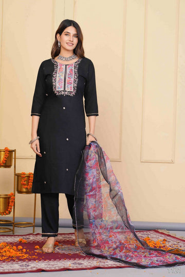 Divine Black Color Viscose Fabric Designer Suit