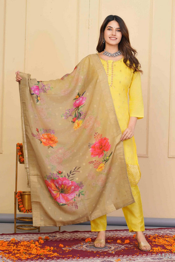 Divine Yellow Color Viscose Fabric Designer Suit