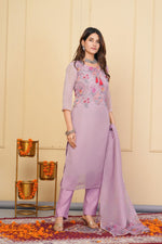 Divine Purple Color Organza Fabric Designer Suit