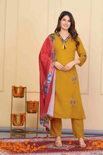 Divine Mustard Color Viscose Fabric Designer Suit