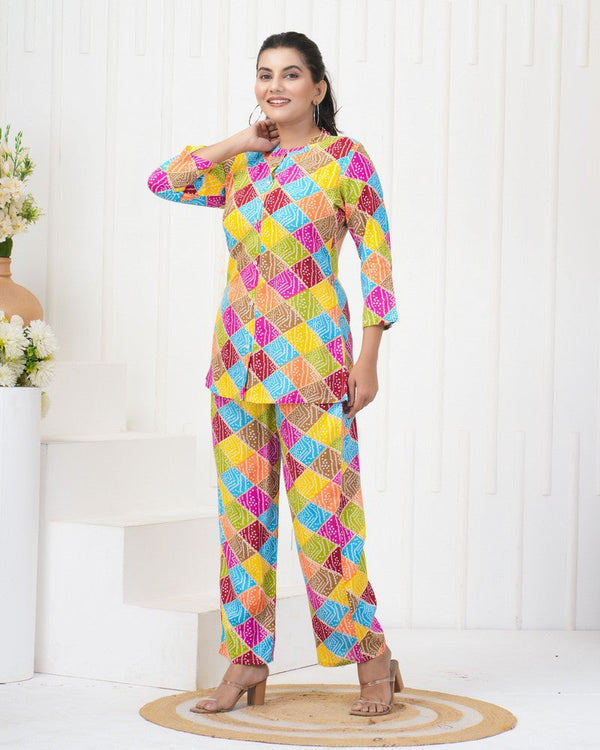 Dazzling Multi Color Rayon Fabric Kurti with Bottom