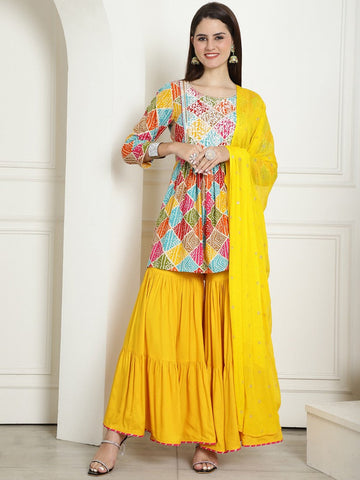 Divine Multi Color Rayon Fabric Designer Suit