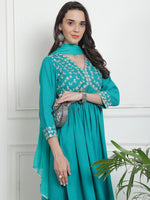 Divine Turquoise Color Rayon Fabric Designer Suit